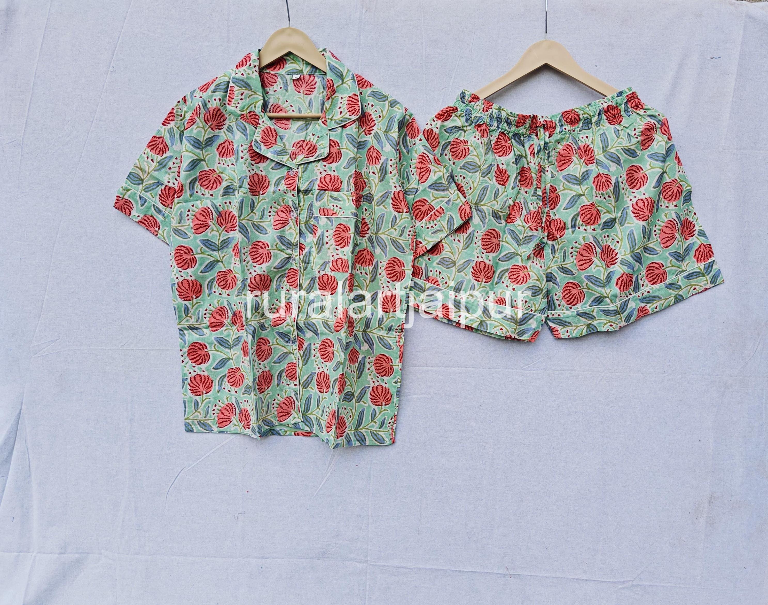 Floral Short Pajama Set, Cotton Pajama Set, Gift For Her, Printed Pajama Sets, Shorts Set Pajamas, Women Pajama Set, Gift For Her, Handmade
