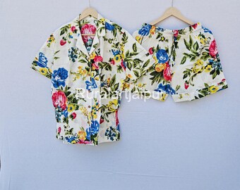 Floral Cotton Bridesmaid Pajama Set, Short PJs