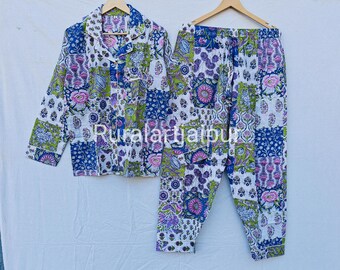 Patchwork Cotton Pajamas, Bridesmaid Gift, Bridal Party Pajamas