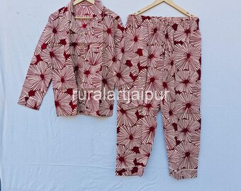 Floral Cotton Pajama Set, Bridesmaid Sleepwear, Indian Pajamas