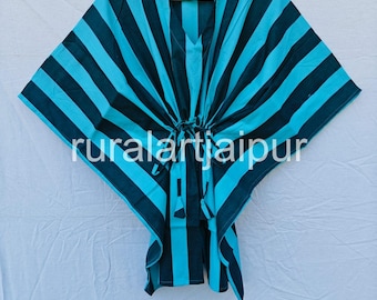 Hand Block Print Cotton Caftan, Bohemian Resort Dress