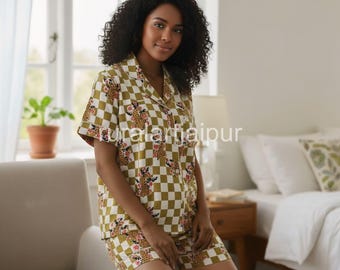 Tiger Print Cotton Pajama Set: Bridal Bridesmaid Short Pyjamas