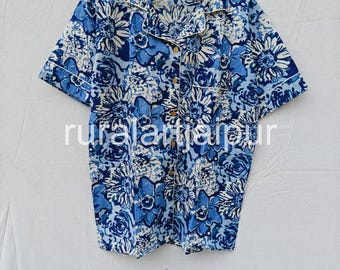 100% Cotton Hand Block Print Pajama Set, Women's Sleepwear, Blue Floral Nightwear