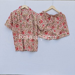 100% Cotton Pajamas Pants Set, Sleepwear Floral Print, Ladies Sleep Short, Soft pj Shorts comfy pajama, Gift For Mom Bridal Shorts