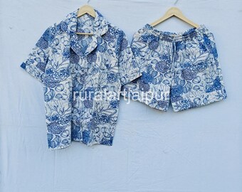 Hand Block Print Cotton Short Pajamas, Bridesmaid Gift Set