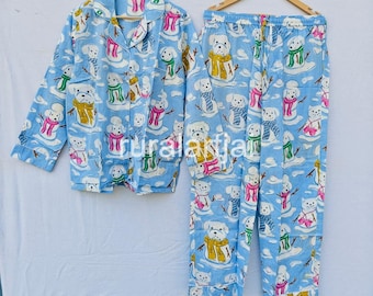 Block Print Cotton Pajama Set, Bridal Wear, Bridesmaid Gifts, Sleepwear, Loungewear