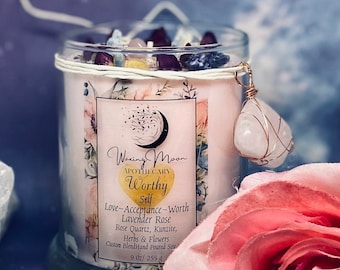 Self-Love Soy Candle: Rose Quartz, Lavender & Rose