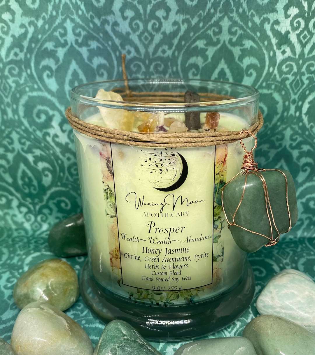 Abundance & Prosperity Candle, Packed With Crystals, Health Candle