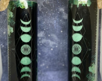 Green Abundance Novena Candle: Citrine Crystal, 7 Day Full Moon Ritual