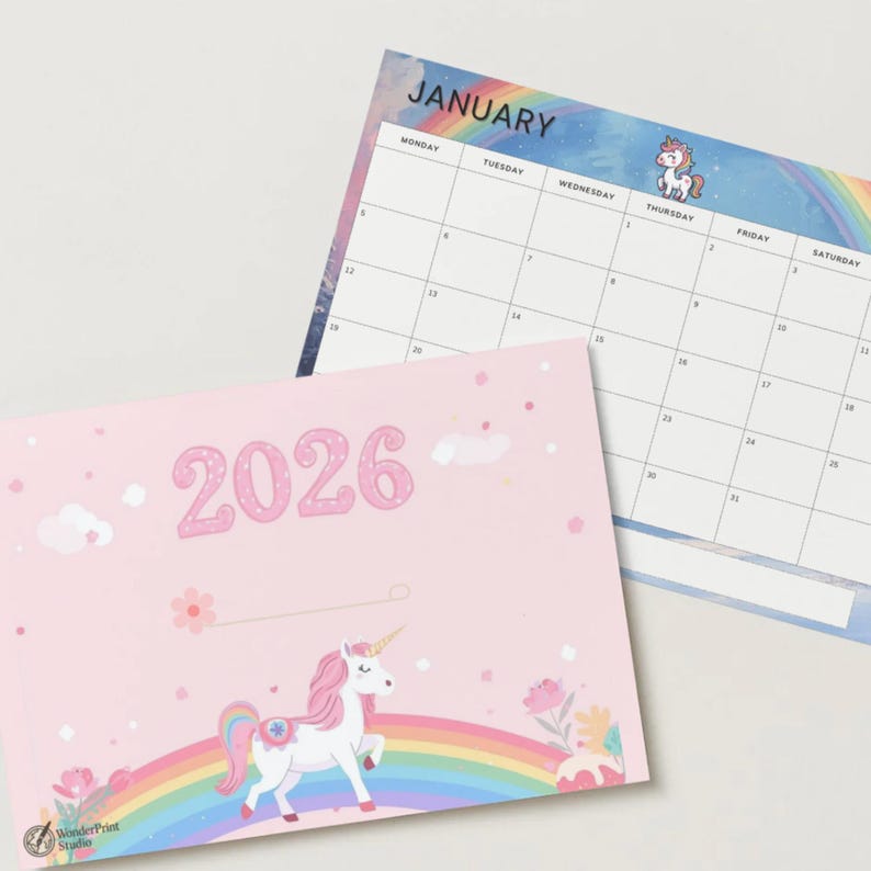 2026 Unicorn Calendar – Printable & Fillable PDF – Fantasy Planner for ...