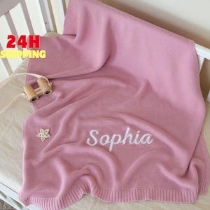 Custom Knit Baby Blanket,Embroidered Baby Name Blanket,Soft Cotton Knit Baby Blanket,Newborn Blanket Keepsaket,Newborn gift,Baby Shower Gift