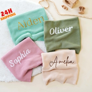 Personalized Knit Baby Blanket With Name,Embroidered Baby Name Blanket,Soft Cotton Knit Blanket,Baby Gift blanket,Birthday Gift,Newborn Gift