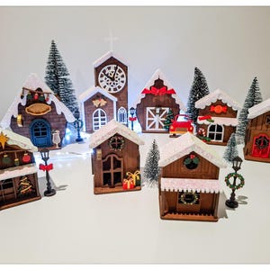 3D Mini Christmas Village Bundle with 8 houses including a Clock Tower SVG File for laser cutting
