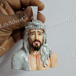 14k Yellow Gold Over 3D Jesus Pendant With CZ Stone Enamel Jesus Pendant Iced Out Hip Hop Jesus Pendant Bloody Jesus Pendant Gift For Him