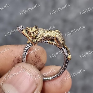 14K Gold Over Wild Animal Statement Ring Vintage Panther ring Leopard ring Sleeping Panther Ring Leopard Jewelry for Women Gift For Her