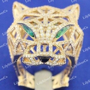 14K Gold Over Wild Animal Tiger Ring, Man Tiger Ring, Iced Out Tiger Ring, Panther Ring, Jaguar Ring,  Gift For Him.