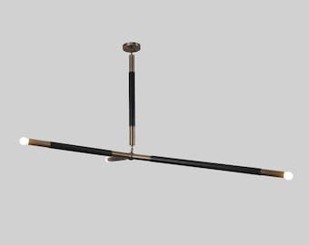 Modern Linear Chandelier, Black and Brass Pendant Light, Minimalist Bar Ceiling Light, Contemporary Dining Room Lighting