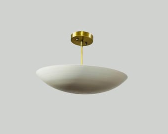 Messing Unterputz Deckenlampe, Weiß Matt, Mid Century