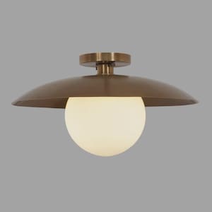 Modern mässingstaklampa med infälld montering och glaskula, kupollampa i mitten av århundradet, minimalistisk samtida belysningsarmatur för matsal