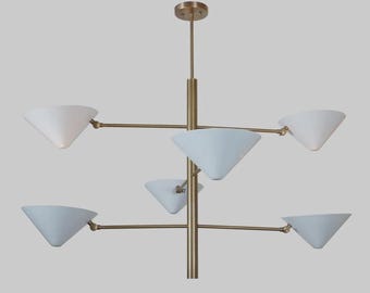 Sputnik Ceiling Pendant Light Chandelier Six Arms Cone Shade Brass Mid Century Bedroom Light