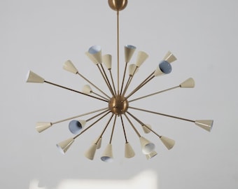Mid Century Sputnik Chandelier, Brass Starburst Ceiling Light, Multi Arm Modern Pendant Lighting, Retro Atomic Style Fixture for Dining Room