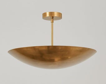 Mid Century Modern Brass Ceiling Lamp, Minimalist Dome Flush Mount Light, Contemporary Home Lighting Fixture For Bedroom, Dining Room