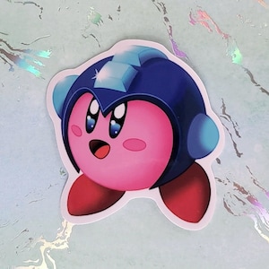 Mega Man Kirby cute emote vinyl sticker