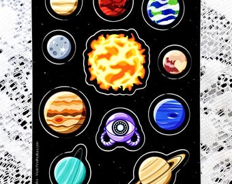 Solar System planets Sticker Sheet cute emote vinyl stickers 5 x 7