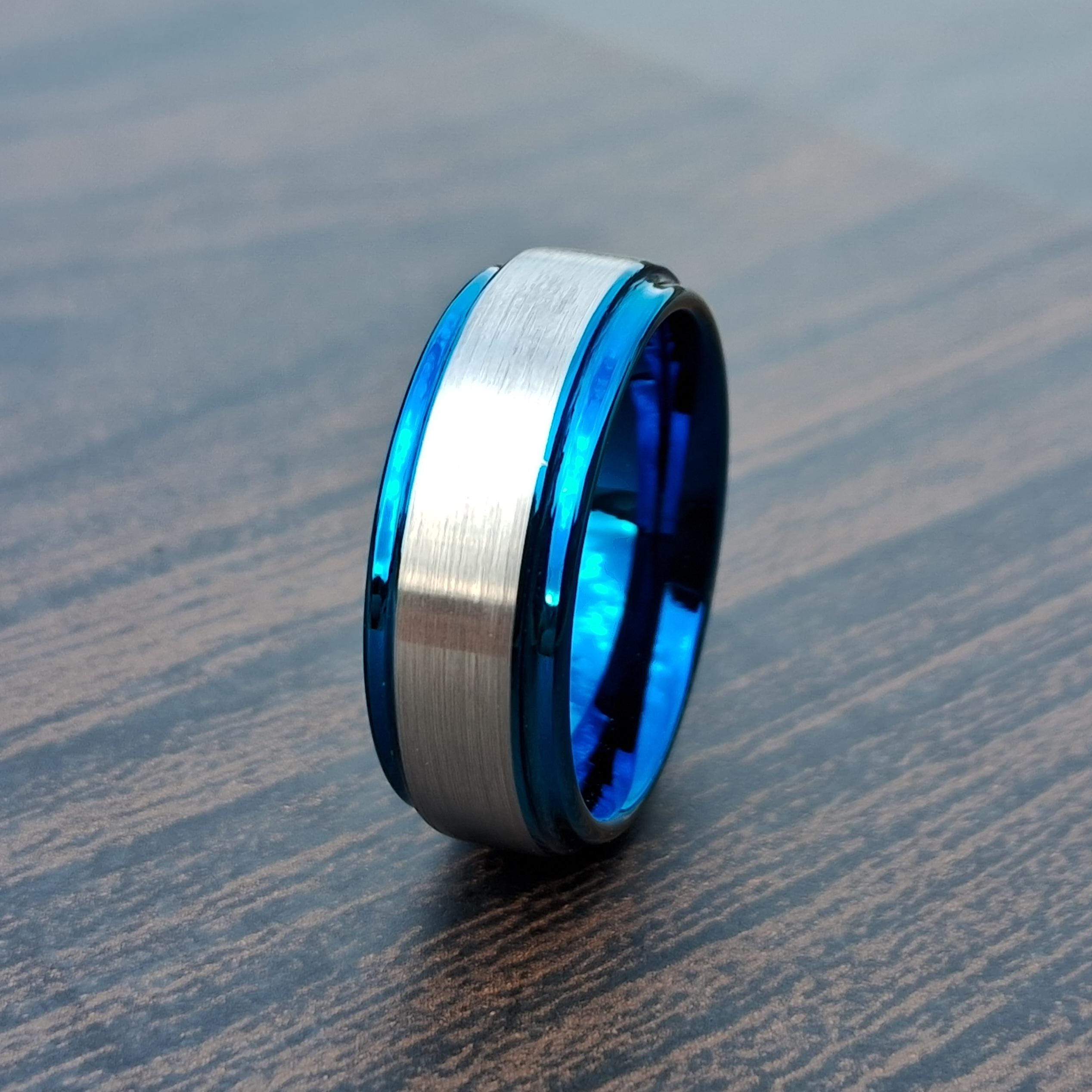 Rockyu Men's Tungsten Carbide Ring - 8mm Wide Brushed Finish Band In Silver, Black, Blue, Or Gold - View #13