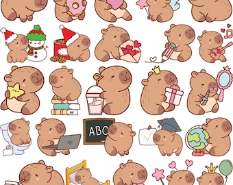 かわいいカピバラ PNG、面白いカピバラ クリップアート、デジタル ステッカー、陽気なカピバラ クリップアート、面白いカピバラ SVG バンドル、かわいい動物のイラスト