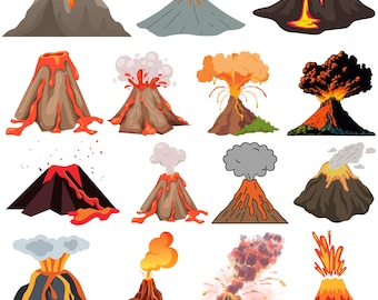 Vulkanscen SVG-paket, magma- och rökgrafik (digital nedladdning)