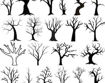 Lot SVG arbre nu : fichiers de coupe silhouette d'arbre sans feuilles (téléchargement numérique