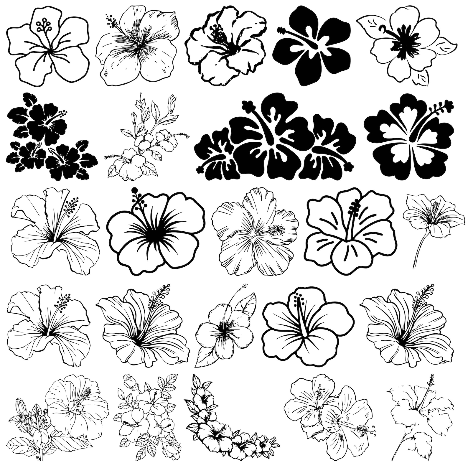 Hibiscus Flower SVG Bundle: Hawaiian Tropical Clipart (digital Download ...