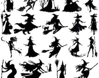 Witch SVG Bundle: Halloween Clipart, Witch Silhouette (Digital Download)