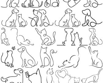 Cat and dog line art silhouette svg, Cat and dog clipart, Friendship animal, Pet lovers svg, Cat dog Friendship SVG, Pet lovers eps