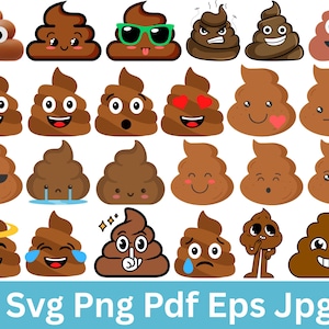 Cute Poop SVG, Poop Emoji Svg Bundle, Poop Clipart, Poop Emoji Cut File, Kawaii Poop Emoji Svg