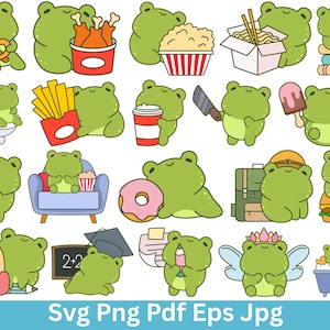 Kawaii Frogs PNG bundle, Cute Frog SVG Bundle, Animal Svg, Frog Clipart, Cute Baby Frog Svg, Cute Frog Png