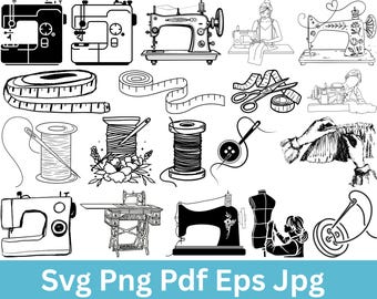 Sewing SVG Bundle: Titch Queen, Machine & Scissors Clip Art (Digital Download)