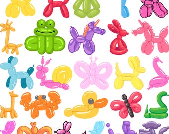 Paquete SVG de animales con globos, animales para fiestas con globos, globo PNG, perro con globo SVG, diseños de animales con globos para decoración de fiestas infantiles