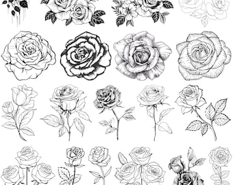 Rose SVG Clipart Bundle, Floral Silhouette, Cricut Cut Files (Digital Download)