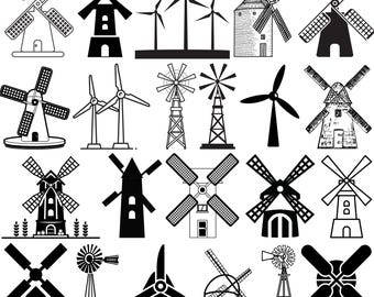 Paquete SVG de molino de viento: Imágenes prediseñadas de granja y turbina eólica moderna (descarga digital)