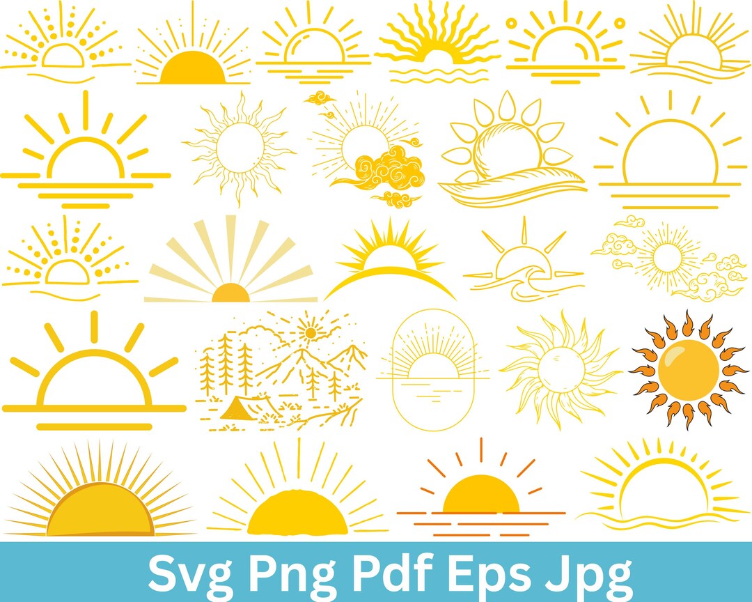 Sunrise SVG Bundle: Sunset Silhouette, Sun & Waves Clipart (digital ...