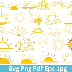 Sunrise Svg Bundle, Sunrise Clipart, Sunrise Cut File, Sunset Silhouette, Sunrise Cricut, Sunrise Vector, Sun and Waves Svg,