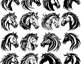Paquete SVG de caballos: siluetas, diseños vectoriales (descarga digital)