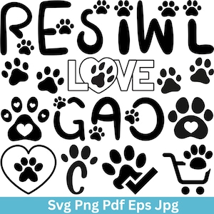 Paw Print Svg Bundle, Dog Lover Svg, Alphabet Paw Print Clipart Silhouette, Heart Paw svg Bundle, Animal Paw Svg, cat Paw Svg, Dog Paw Print