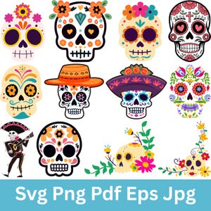 Dia De Los Muertos Svg Bundle, Day of the Dead Clipart, Dia De Los Muertos Clipart, Sugar Skull SVG,  Dia De Los Muertos Cut File Cricut,