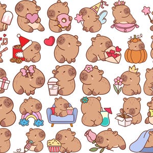 Cute Capybara SVG Bundle, Kawaii Capybara Clipart, Capybara Vector, Capybara Digital Stickers|Kawaii Animal