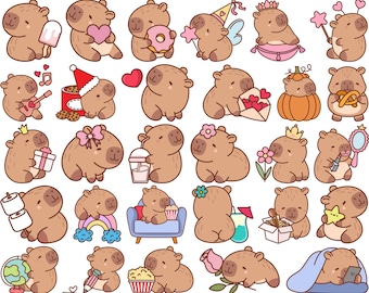 Niedliche Capybara SVG Bundle, Kawaii Tier Clipart (digitaler Download)