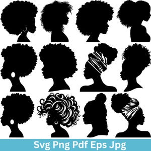Afro Woman SVG Bundle, Black Woman Silhouette, Afro Hair Svg, Curly Hair Svg, Afro Woman Cut File For Circut, Melanin Queen Clipart,