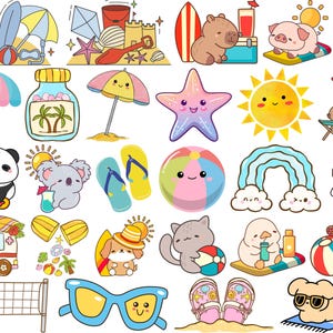 Kawaii Beach PNG bundle, Vacation Clipart, Summer Kids, Beach Scene Svg Bundle, Beach Svg, Sunset Landscape, Nature Scene,